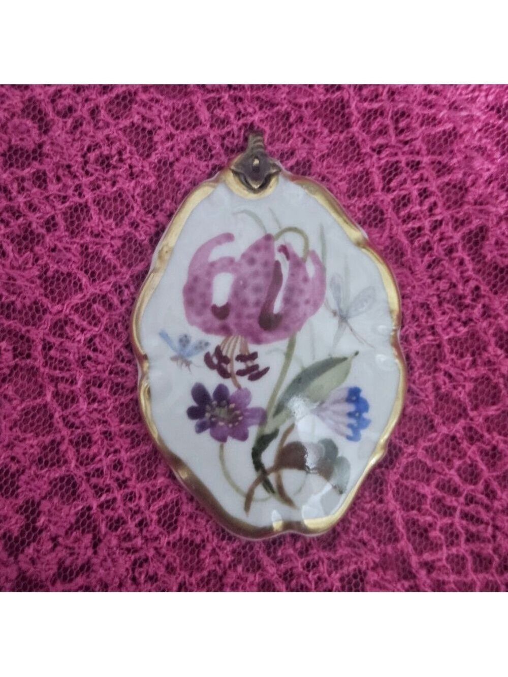 Vintage Bavaria Floral Hand Painted Porcelain Pendant